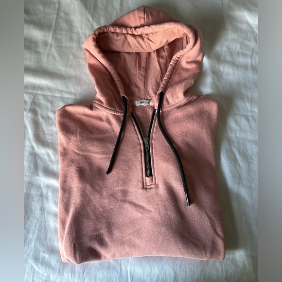 Pink/coral Garage quarter zipped cropped hoodie - Picture 1 of 4